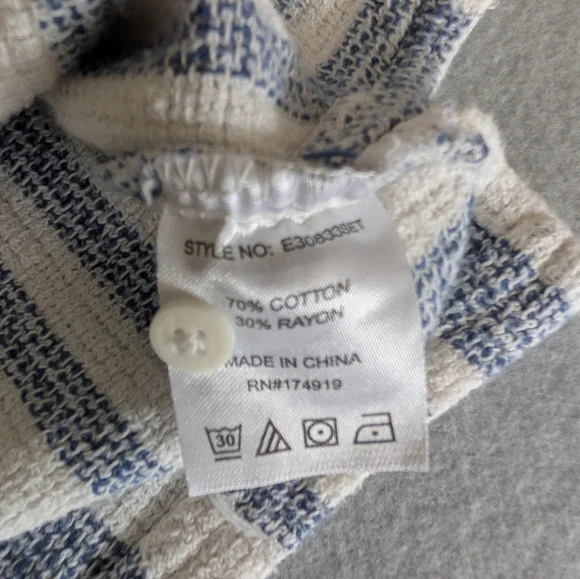 Vintage Summer Blue & White Textured Striped Short Sleeve Button Down Shirt Sz M - Picture 10 of 11